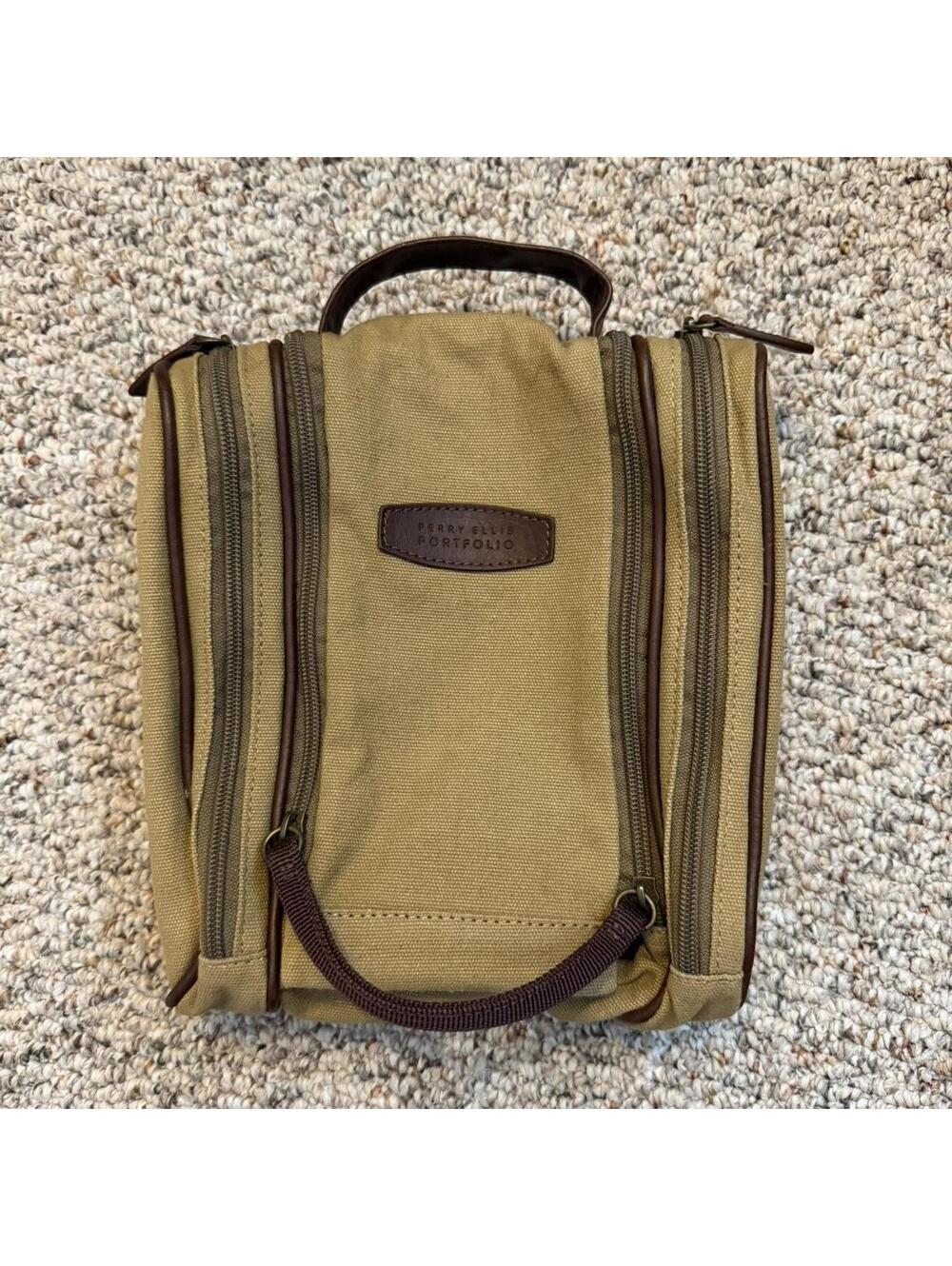 Perry Ellis vintage mens khaki canvas toiletry bag
